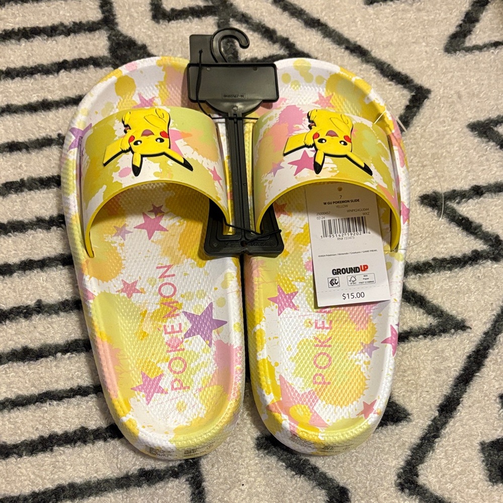 NWT Pokemon Pikachu Women’s  Slide Sandals - Yellow and Pink size 7